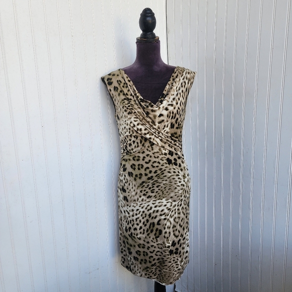 Vince Camuto Dresses & Skirts - Vince Camuto Leopard Print Sleeveless Ruched Dress Stretch Tan Brown Sz S
